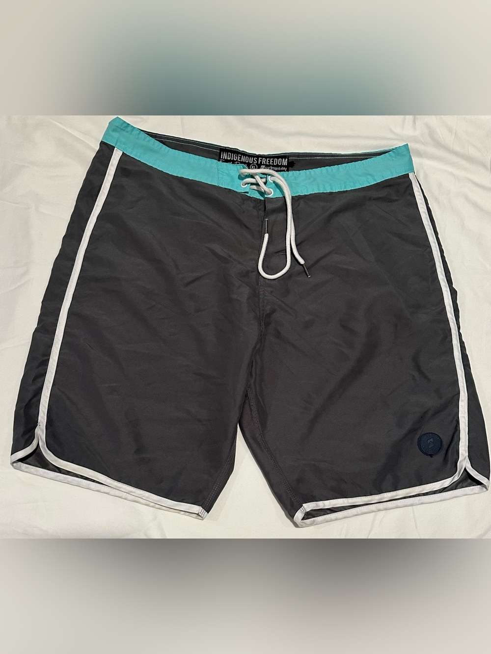Surfmentality Gray Swim Board Shorts with Teal Waistband Size XL